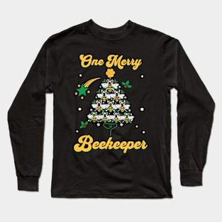 One Merry Beekeeper Funny Honey Bee Christmas Tree Long Sleeve T-Shirt